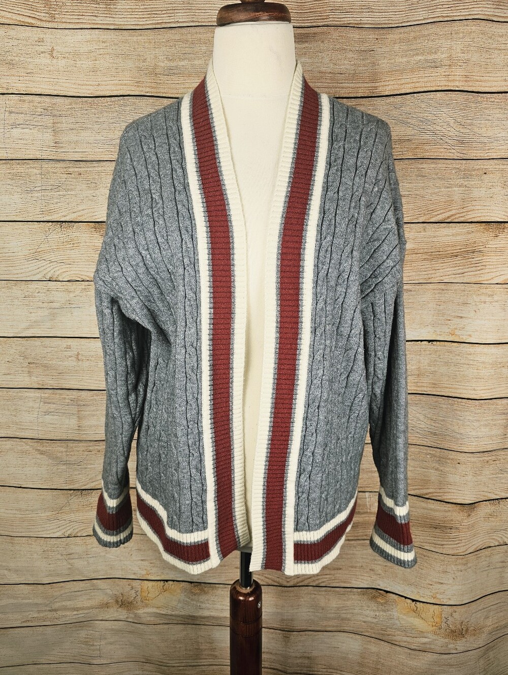 Vigoss Gray Cable Knit Open Cardigan Size Large